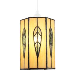 Happy Homewares Hexagonal Tiffany Pendant Light Shade with Emerald Green Leaf Decor - thumbnail 6