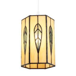 Happy Homewares Hexagonal Tiffany Pendant Light Shade with Emerald Green Leaf Decor - thumbnail 2