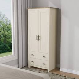 FLAVORA Cream 2 Door Wardrobe Oak Top Drawers Hanging Rail Slim - Size: 100 cm x 100 cm - thumbnail 6