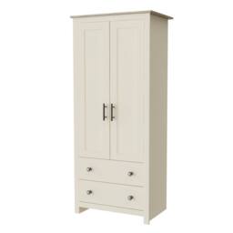 FLAVORA Cream 2 Door Wardrobe Oak Top Drawers Hanging Rail Slim - Size: 100 cm x 100 cm - thumbnail 3