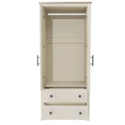 FLAVORA Cream 2 Door Wardrobe Oak Top Drawers Hanging Rail Slim - Size: 100 cm x 100 cm - thumbnail 2