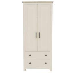 FLAVORA Cream 2 Door Wardrobe Oak Top Drawers Hanging Rail Slim - Size: 100 cm x 100 cm