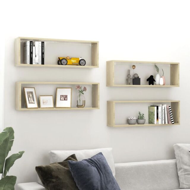 Berkfield Home Wall Cube Shelf 4 pcs Sonoma Oak 80x15x26.5 cm Engineered Wood in Brown - image 1