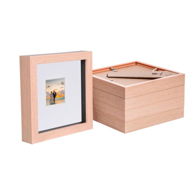 "Nicola Spring 6"" x 6"" 3D Box Photo Frames - 2"" x 2"" Mount - Light Brown - Pack of 5 in White" - image 1
