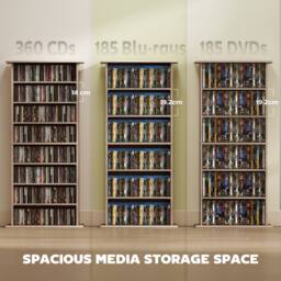 HOMCOM CD Storage Unit DVD Tower Blu-ray Storage Shelf for Living Room in Natural - thumbnail 4
