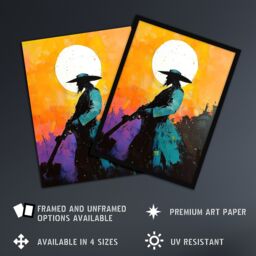 "Artery8 Wild West Sunset Desperado Cowboy Concept Art Wall Art Print in Orange - Size: W18"" x H24""" - thumbnail 2
