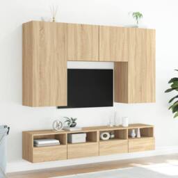 Berkfield Home TV Wall Cabinets 2 pcs Sonoma Oak 100x30x30 cm Engineered Wood in Light Tan - Size: 100 x 30 x 30 cm - thumbnail 4