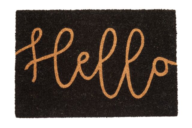 Orsina Hello' Black Coir Doormat, Stylish Monochrome Welcome Mat With Durable PVC Backing, Hard-Wearing - Size: Medium - image 1