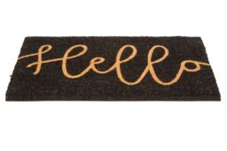 Orsina Hello' Black Coir Doormat, Stylish Monochrome Welcome Mat With Durable PVC Backing, Hard-Wearing - Size: Medium - thumbnail 3