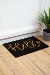 Orsina Hello' Black Coir Doormat, Stylish Monochrome Welcome Mat With Durable PVC Backing, Hard-Wearing - Size: Medium - thumbnail 4