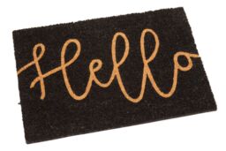 Orsina Hello' Black Coir Doormat, Stylish Monochrome Welcome Mat With Durable PVC Backing, Hard-Wearing - Size: Medium - thumbnail 2