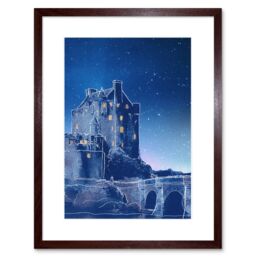 "Artery8 Wall Art Print Scotland Eilean Donan Night Framed in Brown - Size: W7"" x H9""" - thumbnail 1