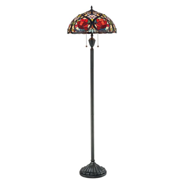 Loops 2 Bulb Twin Floor Lamp Tiffany Style Painted Glass Vintage Bronze LED E27 100W in Clear