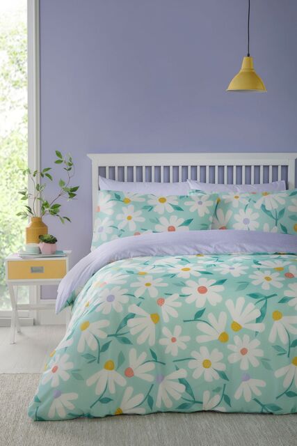 Fusion 'Daisy' Retro Daisy Print Peach Textured Duvet Cover Set in Duck Egg Blue - Size: Single - image 1