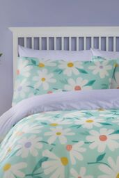 Fusion 'Daisy' Retro Daisy Print Peach Textured Duvet Cover Set in Duck Egg Blue - Size: Single - thumbnail 2