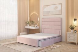 Somnior Chambery Divan Bed Frame 2 Draw with Floor Standing Headboard Velvet in Pink - Size: Small Double - thumbnail 1