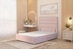 Somnior Chambery Divan Bed Frame 2 Draw with Floor Standing Headboard Velvet in Pink - Size: Small Double - thumbnail 2