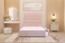 Somnior Chambery Divan Bed Frame 2 Draw with Floor Standing Headboard Velvet in Pink - Size: Small Double - thumbnail 4