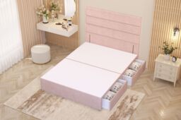Somnior Chambery Divan Bed Frame 2 Draw with Floor Standing Headboard Velvet in Pink - Size: Small Double - thumbnail 3