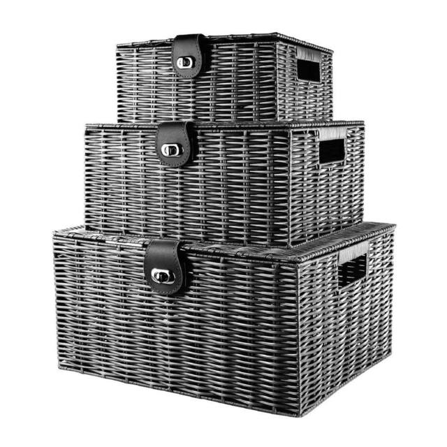 VOGREX SET OF 3 RESIN WOVEN WICKER XMAS HAMPER BASKET in Black - image 1