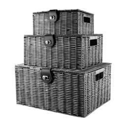 VOGREX SET OF 3 RESIN WOVEN WICKER XMAS HAMPER BASKET in Black - thumbnail 1