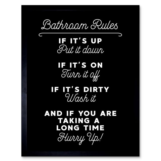 "Artery8 Wall Art Print Funny Bathroom Toilet Rules Sign Funny Decor Art Framed in Black - Size: W12"" x H16""" - image 1