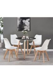 Life Interiors 'Lorenzo' Round Dining Set with a Table & Dining Chair Set of 4 in White - thumbnail 2