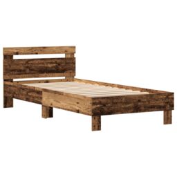 Berkfield Home Bed Frame with LED Lights Old Wood 75x190 cm Engineered Wood in Brown - thumbnail 5