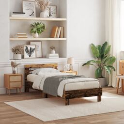 Berkfield Home Bed Frame with LED Lights Old Wood 75x190 cm Engineered Wood in Brown - thumbnail 1