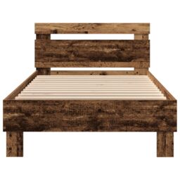 Berkfield Home Bed Frame with LED Lights Old Wood 75x190 cm Engineered Wood in Brown - thumbnail 6