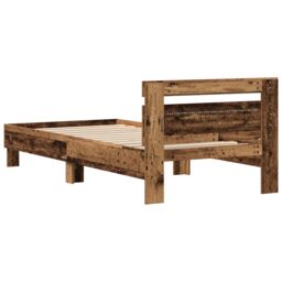 Berkfield Home Bed Frame with LED Lights Old Wood 75x190 cm Engineered Wood in Brown - thumbnail 8