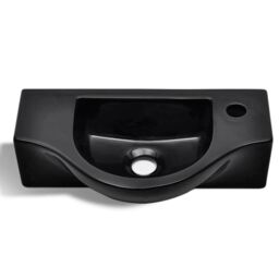Berkfield Home Ceramic Bathroom Sink Basin with Faucet Hole Black - thumbnail 4
