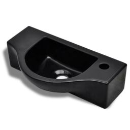 Berkfield Home Ceramic Bathroom Sink Basin with Faucet Hole Black - thumbnail 2