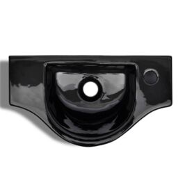 Berkfield Home Ceramic Bathroom Sink Basin with Faucet Hole Black - thumbnail 5