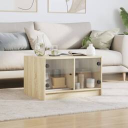Berkfield Home Modern Coffee Table with Glass Doors Sonoma Oak 68x50x42 cm in Light Tan - Size: 68 x 50 x 42 cm - thumbnail 1