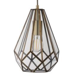 First Choice Lighting Polly - Antique Brass & Glass Pendant Ceiling Light in Bronze