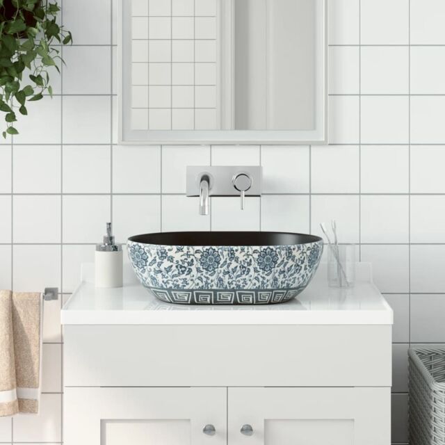 Berkfield Home Countertop Basin Black & Blue Oval 47x33x13 cm Ceramic - Size: 47 x 33 x 13 cm - image 1