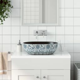 Berkfield Home Countertop Basin Black & Blue Oval 47x33x13 cm Ceramic - Size: 47 x 33 x 13 cm