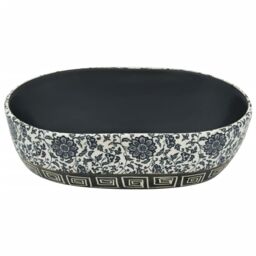 Berkfield Home Countertop Basin Black & Blue Oval 47x33x13 cm Ceramic - Size: 47 x 33 x 13 cm - thumbnail 4