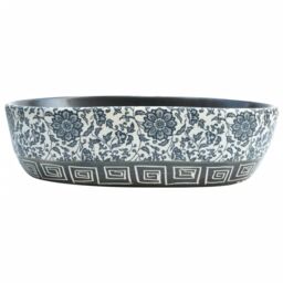 Berkfield Home Countertop Basin Black & Blue Oval 47x33x13 cm Ceramic - Size: 47 x 33 x 13 cm - thumbnail 3