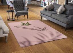 Benjamin Tate Design Botanical Leaf On Pink Designer Rug in Natural - Size: Large - thumbnail 2