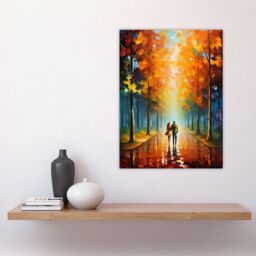 Artery8 Lovers Walk Oil Painting Pallet Knife Couple Taking Stroll Through Park In Autumn Large Wall Unframed Art Poster Print Thick Paper 18X24 Inch - thumbnail 4