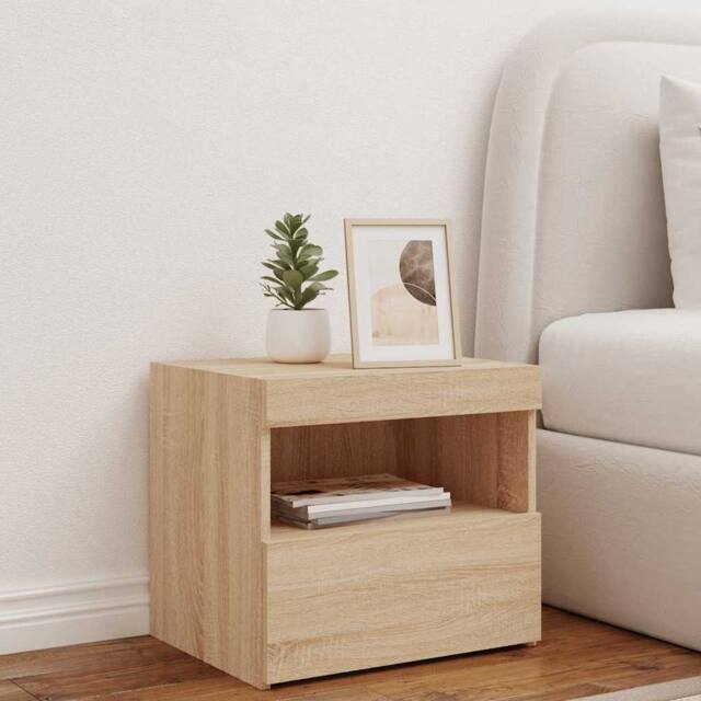 Berkfield Home Beautiful Bedside Cabinet with LED Lights Sonoma Oak 50x40x45 cm in Brown - Size: 50 x 40 x 45 cm - image 1