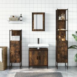 Berkfield Home 4 Piece Bathroom Furniture Set Smoked Oak Engineered Wood in Brown - thumbnail 3