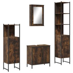 Berkfield Home 4 Piece Bathroom Furniture Set Smoked Oak Engineered Wood in Brown - thumbnail 2