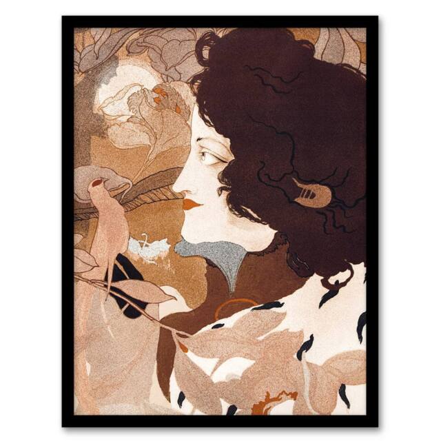 Artery8 Femme Fatale Portrait Painting Vintage Framed Wall Art Print de Feure in Brown - Size: A4 - image 1
