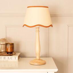 ValueLights Victoria Light Wood Candlestick Table Lamp with Linen Scallop Trim Tapered Shade in Burnt Orange - thumbnail 4