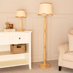 ValueLights Victoria Light Wood Candlestick Table Lamp with Linen Scallop Trim Tapered Shade in Burnt Orange - thumbnail 3