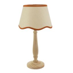 ValueLights Victoria Light Wood Candlestick Table Lamp with Linen Scallop Trim Tapered Shade in Burnt Orange - thumbnail 2