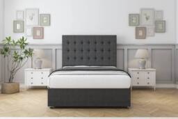 "Sloomy Alabama Tweed Divan Bed Base No Drawers With 26"" Strutted Headboard in Dark Grey - Size: Double" - thumbnail 2